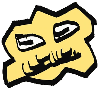 Fallen Artemis, Tata #0849: a yellow Latinx Tata, hand-drawn by Marcelo and Noel Morera (Tata 1000 Faces)