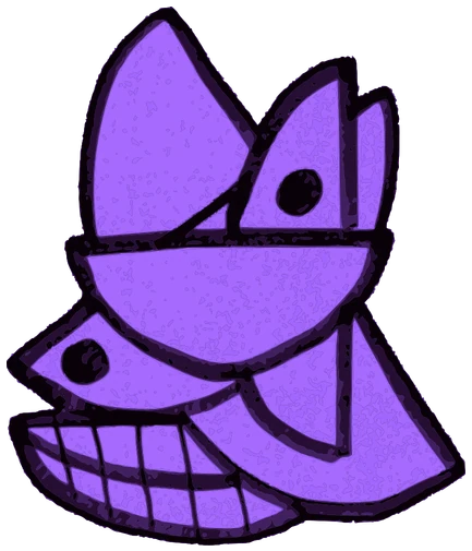 Mango, Tata #0889: a purple Darwinism Tata, hand-drawn by Marcelo and Noel Morera (Tata 1000 Faces)