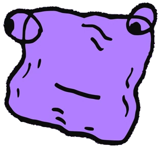 Z, Tata #0905: a purple Amoeba Tata, hand-drawn by Marcelo and Noel Morera (Tata 1000 Faces)