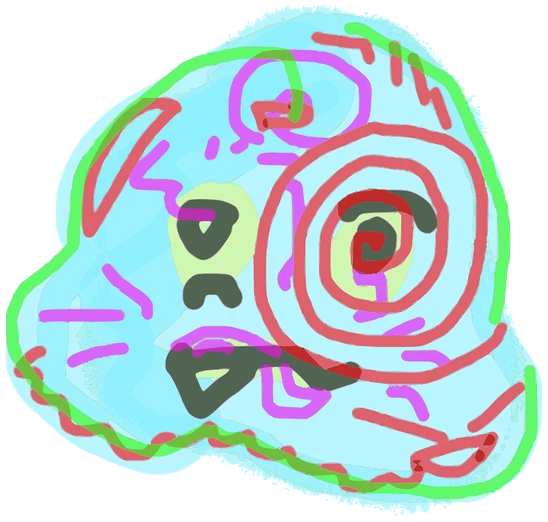 Gumbaallll, Tata #0909: a cyan with red and purple remarks Kinzzzz Tata, hand-drawn by Marcelo and Noel Morera (Tata 1000 Faces)