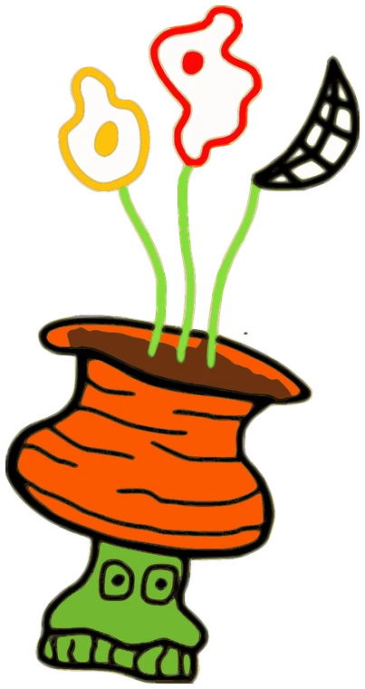 Pot, Tata #0913: a green and orange Darwinism Tata, hand-drawn by Marcelo and Noel Morera (Tata 1000 Faces)