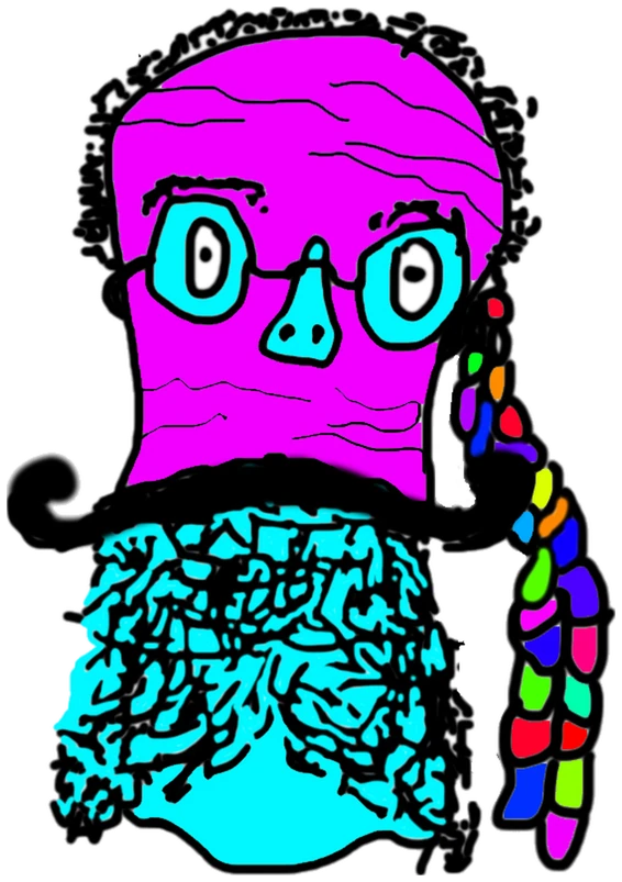 Big Tata, Tata #0916: a pink and cyan Darwinism Tata, hand-drawn by Marcelo and Noel Morera (Tata 1000 Faces)