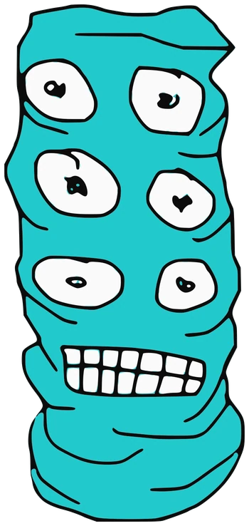Genie, Tata #0924: a cyan Amoeba Tata, hand-drawn by Marcelo and Noel Morera (Tata 1000 Faces)