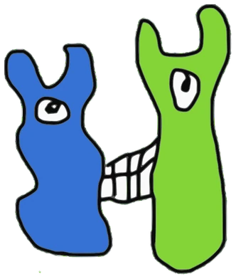 Bridge, Tata #0925: a blue and green Amoeba Tata, hand-drawn by Marcelo and Noel Morera (Tata 1000 Faces)