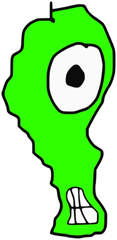 Faaak, Tata #0928: a green Amoeba Tata, hand-drawn by Marcelo and Noel Morera (Tata 1000 Faces)