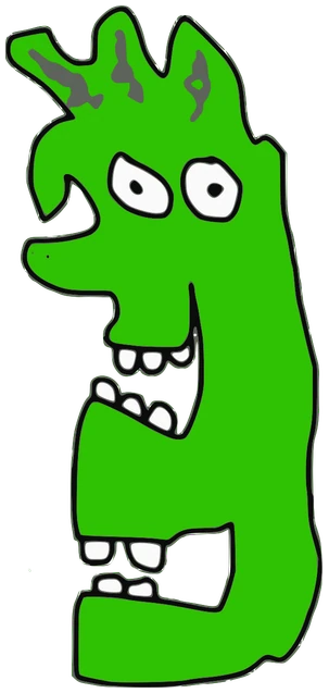 Mike, Tata #0929: a green Darwinism Tata, hand-drawn by Marcelo and Noel Morera (Tata 1000 Faces)