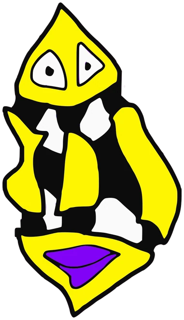 Angela, Tata #0936: a yellow Darwinism Tata, hand-drawn by Marcelo and Noel Morera (Tata 1000 Faces)