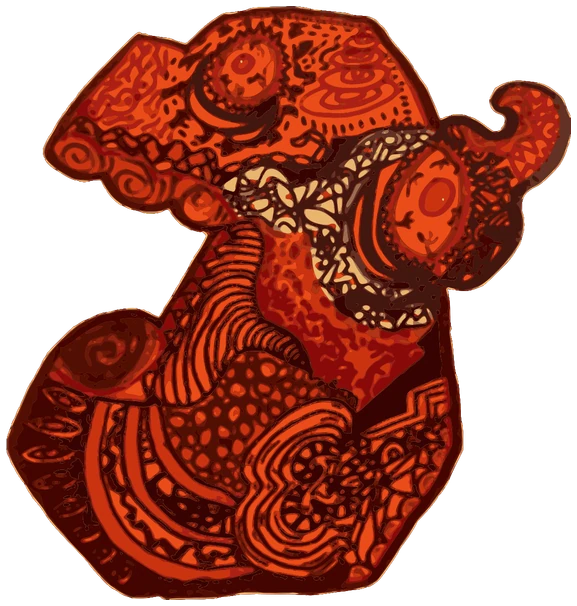 Carnage, Tata #0939: a multicolor orange Kinzzzz Tata, hand-drawn by Marcelo and Noel Morera (Tata 1000 Faces)