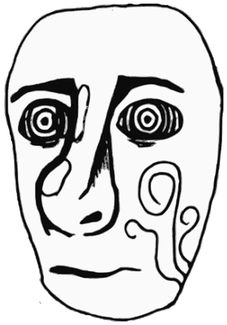 Cousin, Tata #0947: a black and white Halzzzzi Tata, hand-drawn by Marcelo and Noel Morera (Tata 1000 Faces)