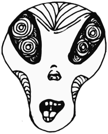 Alien #444, Tata #0948: a black and white Halzzzzi Tata, hand-drawn by Marcelo and Noel Morera (Tata 1000 Faces)