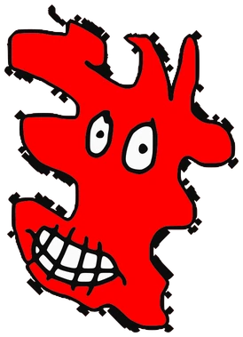 Ajo, Tata #0953: a red Amoeba Tata, hand-drawn by Marcelo and Noel Morera (Tata 1000 Faces)