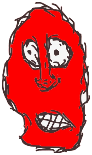 Sticky, Tata #0956: a red Darwinism Tata, hand-drawn by Marcelo and Noel Morera (Tata 1000 Faces)