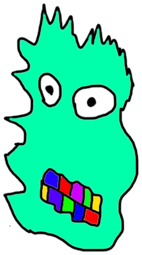 Skon, Tata #0958: a aqua Amoeba Tata, hand-drawn by Marcelo and Noel Morera (Tata 1000 Faces)