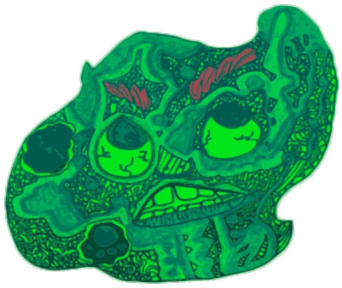 Shreek, Tata #0963: a green Kinzzzz Tata, hand-drawn by Marcelo and Noel Morera (Tata 1000 Faces)
