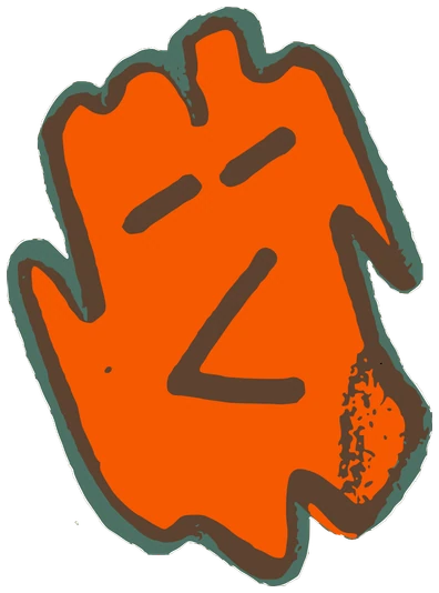 Pacmon, Tata #0966: a orange Kinzzzz Tata, hand-drawn by Marcelo and Noel Morera (Tata 1000 Faces)