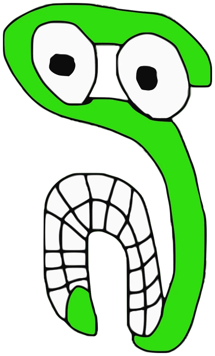 Serpent, Tata #0985: a green Darwinism Tata, hand-drawn by Marcelo and Noel Morera (Tata 1000 Faces)