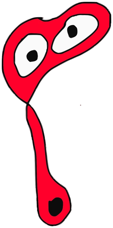 Boomer Ang, Tata #0987: a red Darwinism Tata, hand-drawn by Marcelo and Noel Morera (Tata 1000 Faces)