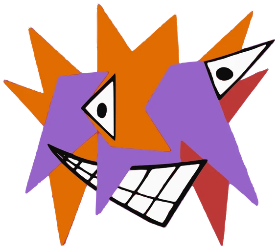 Star, Tata #0995: a orange, purple and red The Ones Tata, hand-drawn by Marcelo and Noel Morera (Tata 1000 Faces)